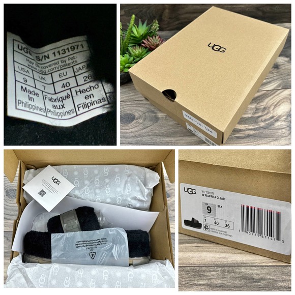 NIB UGG Australia Fluffita 9 40 Black Clear Platform Slide Slipper Sandals - Picture 11 of 12